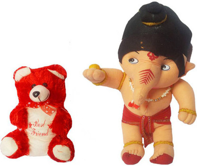 

Flower Engine Bal Ganesha With Red Small Teddy - 9 inch(Multicolor)