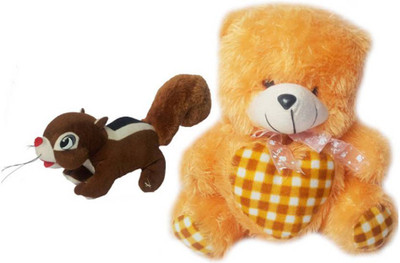 

Flower Engine Ribbon Heart Teddy with Squirrel - 12 inch(Multicolor)