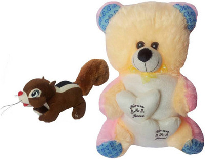 

Flower Engine Double Heart Teddy With Squirrel - 18 inch(Multicolor)