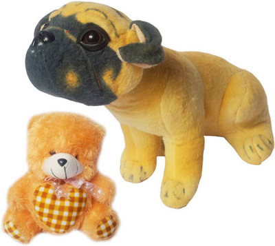Flower Engine Pug Dog With Ribbon Heart Teddy - 10 inch(Multicolor)