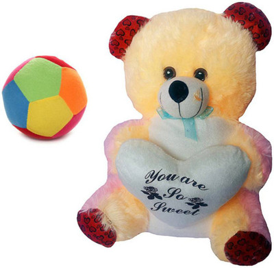 

Flower Engine Cute Heart Teddy With Rattle Ball - 17 inch(Multicolor)