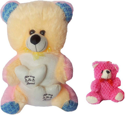 

Flower Engine Double Heart Teddy With Car Hanging Teddy Pink - 18 inch(Multicolor)