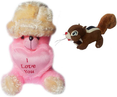 

Flower Engine Adorable Cap Teddy With Squirrel - 18 inch(Multicolor)