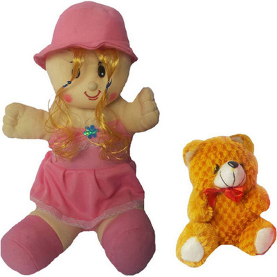 

Flower Engine Golden Hair Doll With Car Hanging Teddy Brown - 14 inch(Multicolor)