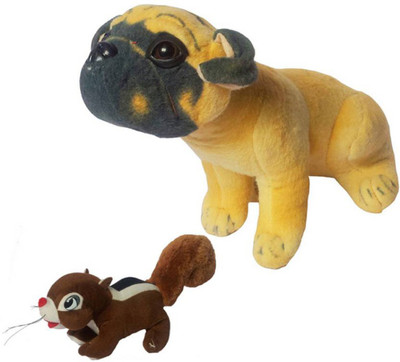 Flower Engine Pug Dog With Squirrel - 10 inch(Multicolor)