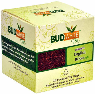 BudWhite English B/Fast Tea - 20 Pyramid teabags Unflavoured Black Tea Bags Box(20 Bags)