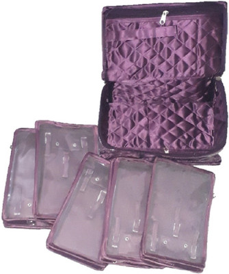 

shivanshshine Satin 5 Pouch Necklace Jewellery Makeup Storage Vanity Box (Purple) Jewellery Organizer Vanity Box(Purple)