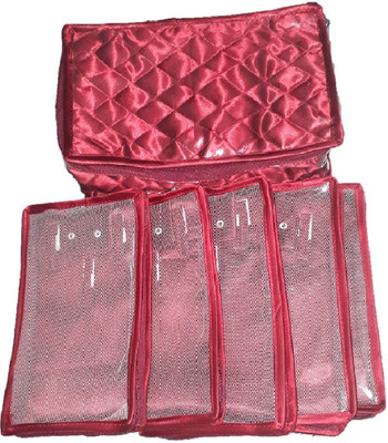 

shivanshshine Satin 5 Pouch Necklace Jewellery Makeup Storage Vanity Box (Maroon) Jewellery Organizer Vanity Box(Maroon)