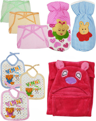 

Brandonn Daily Use pack having 1 baby wrapper, 2 feeding bottle covers, 3 nappies 3 Baby Bibs (Multicolor)(Multicolor)