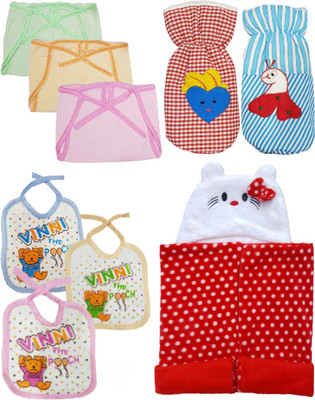 

Brandonn Daily Use pack having 1 baby wrapper, 2 feeding bottle covers, 3 nappies 3 Baby Bibs (Multicolor)(Multicolor)