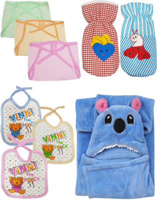 

Brandonn Daily Use pack having 1 baby wrapper, 2 feeding bottle covers, 3 nappies 3 Baby Bibs (Multicolor)(Multicolor)