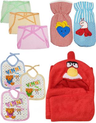 

Brandonn Daily Use pack having 1 baby wrapper, 2 feeding bottle covers, 3 nappies 3 Baby Bibs (Multicolor)(Multicolor)