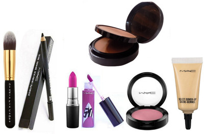 

Studio Fix Combo Makeup Brush & pencil Kajal,Matte Finish Pink Shade Lipstick,Star Trak Lipgloss,Power Plus Foundation,Select Cover Up Concealer,,Pink Blusher(Set of 7)
