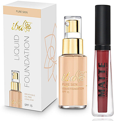 

iba halal natural beige foundation and miss rose waterproof matte red 53(Set of 2)