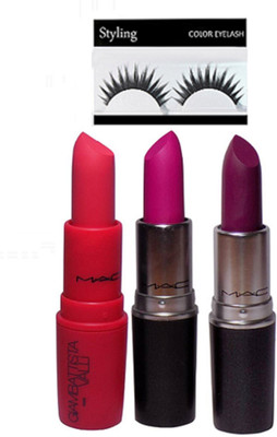 

Styling Eyelashes,Mac Giambattista Lipstick&Mac Matte Finish Lipstick Two Different Shade(Set of 4)