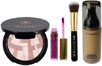 

styling Make Up Brush & Anastasia Beverly Hills Illuminator & Foundation SPF 15 , Kylie Birthday Edition Liquid Lip Gloss(Set of 4)