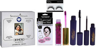 

styling Eyelashes, Shahnaz Hussain Diamond Facial Kit, Charcoal Nose Mask, Kylie Birthday Edition Liquid Lip Gloss &Mac Padma Eyeliner & Mascara(Set of 6)