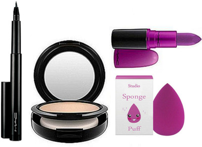 

studio Of Sponge Puff, S. Fix Face Compact & Heroine Lipstick & Mac Pen Eyeliner(Set of 4)