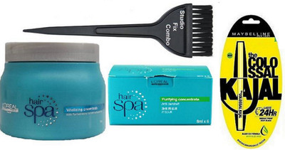 

Studio Fix Combo Hair brush & hair spa vitalizing creambath 490g & hair spa purifying concentrate kajal super black(Set of 3)