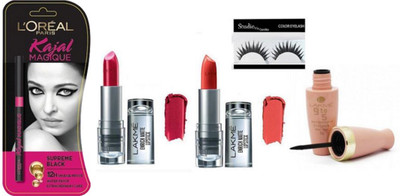 

Studio Fix Combo Eyelashes&Matte Finish Lipstick Pack of 2,9 to 5 Waterproof Eyeliner,The colossal kajal super black(Set of 5)