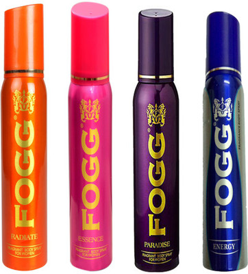 

Fogg ESSENCE DEODORANT 120 ML+ RADIATE DEODORANT 120 ML+ PARADISE DEODORANT 120 ML+ ENERGY DEODORANT 120 ML Deodorant Spray - For Men & Women(120 ml, Pack of 4)