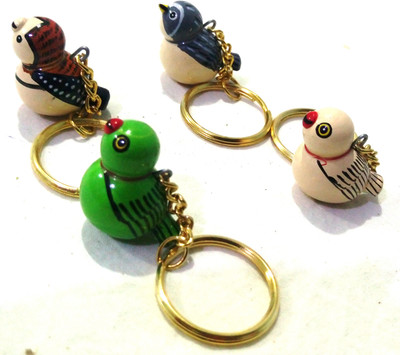 Crafts India Handcrafted Wooden Bird Key Chain - 4 pcs Assorted Key Chain
