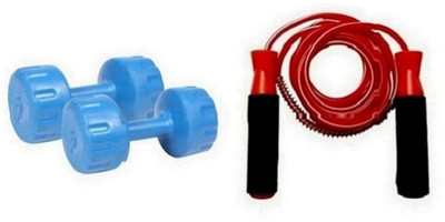 

HEALTH FIT INDIA BLUE COLOR 5KG VINYL PLASTIC DUMBELL AND RED COLOR BEARING SKIPPING ROPE Gym & Fitness Kit