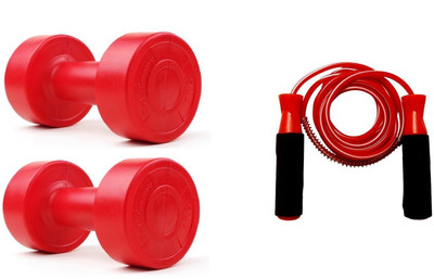 

PEANA RED COLOR 1KG VINYL PLASTIC DUMBELL AND RED COLOR BEARING SKIPPING ROPE Gym & Fitness Kit