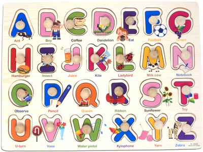 

Parteet Wooden Colorful Learning Letters Alphabets Board for Kids with Knobs, Educational Learning Wooden Tray (Capital Letters)(Multicolor)