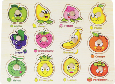 

Parteet Wooden Colorful Learning Fruits Board for Kids with Knobs, Educational Learning Wooden Tray(Multicolor)