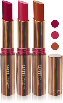 

Femina09 velvet matte lady blam Enriched with Vitamin E lipstick women fashion color cosmetics makeup combo set of 3(d rose pink red pink red brown, 15 g)
