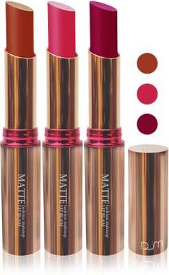 

Femina09 velvet matte lady blam Enriched with Vitamin E lipstick women fashion color cosmetics makeup combo set of 3(l rose pink d rose pink red brown, 15 g)