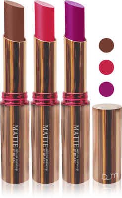 

Femina09 velvet matte lady blam Enriched with Vitamin E lipstick women fashion color cosmetics makeup combo set of 3(l rose pink brown blue purple)