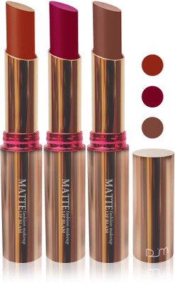 

Femina09 velvet matte lady blam Enriched with Vitamin E lipstick women fashion color cosmetics makeup combo set of 3(d rose pink brown red brown)