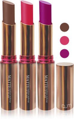 

Femina09 velvet matte lady blam Enriched with Vitamin E lipstick women fashion color cosmetics makeup combo set of 3(l rose pink coffie brown blue purple)