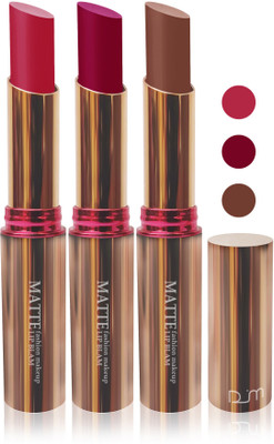 

Femina09 velvet matte lady blam Enriched with Vitamin E lipstick women fashion color cosmetics makeup combo set of 3(d rose pink brown red pink)