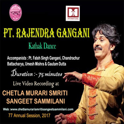 

Pt. Rajendra Gangani Solo Kathak Dance Live Video Recording DVD Live Edition(Hindi - Pt. Rajendra Gangani - Kathak, Pt Fateh Singh Gangani - Tabla, Chandrachur Bhattacharya - Sitar, Umesh Mishra - Sarengi, Gauttam Dutta - Vocal)