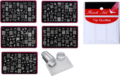 

Royalkart Nail Art Stamping Jumbo 5 Image Plates (CF Plate) With Silicone Stamper & Scraper And Finger Tip Guide(Multi)