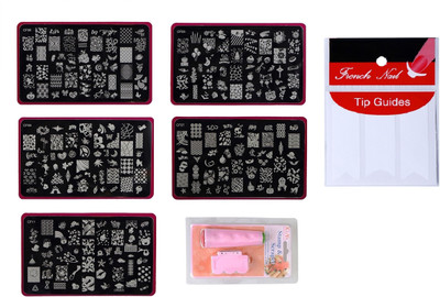 

Royalkart Nail Art Stamping Jumbo 5 Image Plates (CF Plate) With Double-Sided Stamper & Scraper And Finger Tip Guide(Multi)