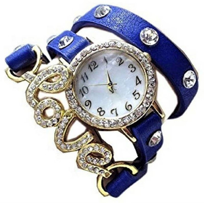 

FabSale Best Designer Blue Synthetic Leather Strap Stylish Attractive Round White Dial Diamond Studded Latest Analog Wrist Watch - For Women