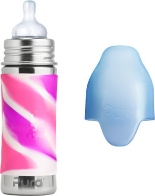 

Pura 11 oz Stainless Steel Infant Bottle with Silicone Sleeve - 325 ml(Pink Swirl)