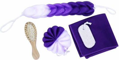 

EZ Life 5 Piece Spa Bath Hamper Set - Purple - Loofah, Scrubber, Brush, Pumice Stone & Napkin(Purple)
