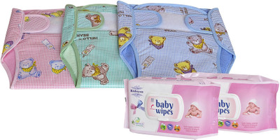 

Kidoyzz New Born Washable & Reusable Diaper/Langot/ 3 Nappy Set And 2 Baby Wipes Combo Pack For Kids CB64(Multicolor)