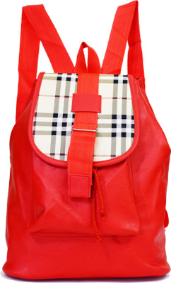 

SPLICE PU Leather Backpack School Bag Student Backpack Women Travel bag 3 L Backpack(Red)