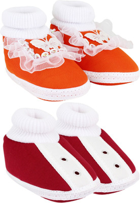 

Neska Moda 0 To 12 Month Set Of 2 Baby Booties(Toe to Heel Length - 12 cm Orange, Maroon), Maroon;orange