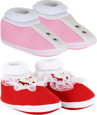 

Neska Moda 0 To 12 Month Set Of 2 Baby Booties(Toe to Heel Length - 12 cm Red, Pink), Pink;red
