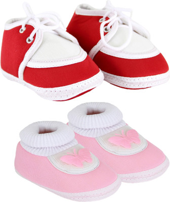 Neska Moda 0 To 12 Month Set Of 2 Baby Booties(Toe to Heel Length - 12 cm Red, Pink), Pink;red
