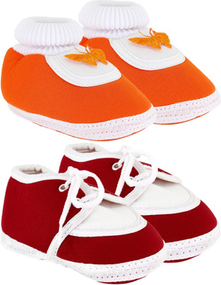 

Neska Moda 0 To 12 Month Set Of 2 Baby Booties(Toe to Heel Length - 12 cm Orange, Maroon), Maroon;orange