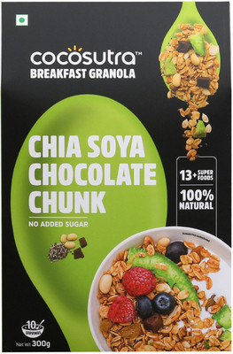 

cocosutra Chia Soya Chocolate Chunk Granola, Sugar Free Breakfast Cereal with Oats, Nuts, Seeds & Dry Fruits (300gm)(300 g, Box)