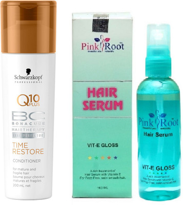Pink Root Hair Serum and Schwarzkopf Q10 Plus Time Restore Conditioner(Set of 2)